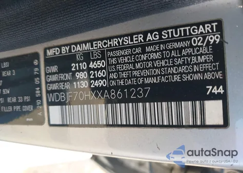 1999 Mercedes-Benz E 430 from USA, damaged, VIN WDBJF70HXXA861237